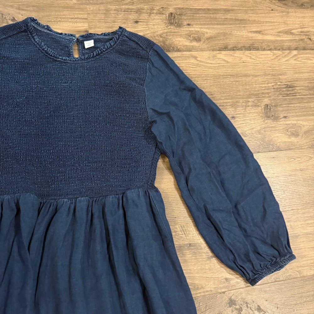 Old Navy Womens Medium Blue Smocked Long Sleeve Tiered Lyocell Midi Dress - Picture 9 of 11